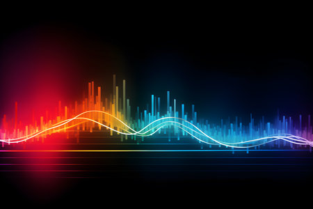 Abstract futuristic background with glowing neon moving high speed wave lines. Colorful neon sound wave technology background. Generative AI.の素材