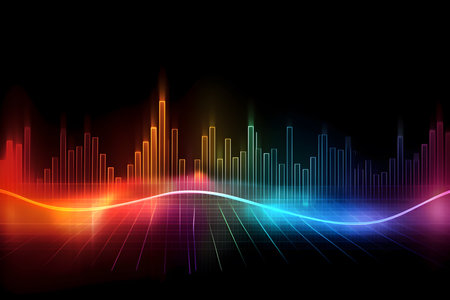 Abstract futuristic background with glowing neon moving high speed wave lines. Colorful neon sound wave technology background. Generative AI.の素材