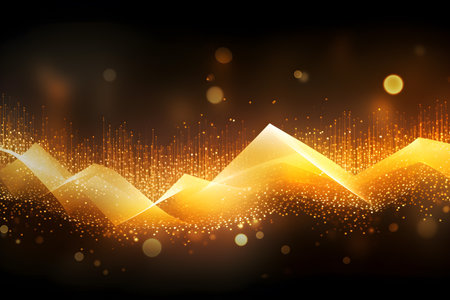 Abstract background luxury gold network connection for cyber technology futuristic. Spiritual energy concept, digital fantastic wallpaper. Generative AI.の素材