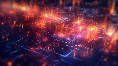 Futuristic digital technology and innovation background with colorful glowing neon. Futuristic cyberspace background. Futuristic technology style. Generative AI.の素材
