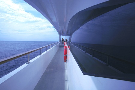 Boat window on the seaの写真素材