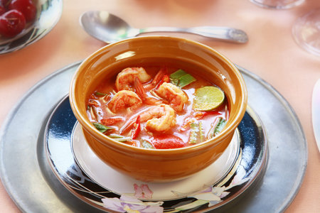 Thai traditional Tom Yum Kung soup  Note to editor: 