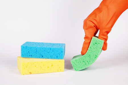 sponge in hand.
