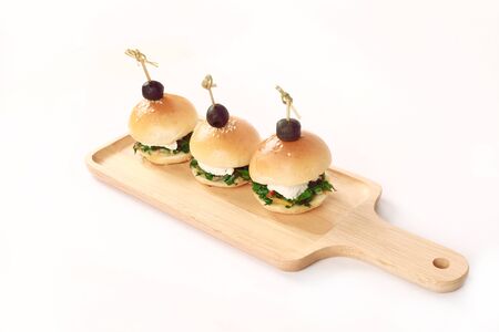Tuna Sandwich with wood kitchen tool on white background.の写真素材