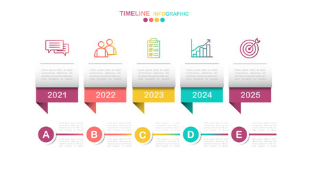 5 options timeline infographic vector, Yearly working process diagram with business icon in EPS10 vector. (divided into layers in file)のイラスト素材