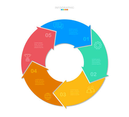 Cycle infographic vector, 5 Options diagram with line icons, Circle chart infographic template.(divided into layers in file)のイラスト素材
