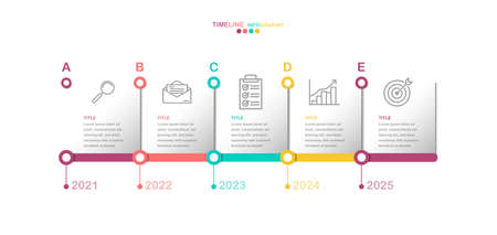 5 options timeline infographic vector, Yearly working process diagram witn business icon in EPS10 vector. (divided into layers in file)のイラスト素材