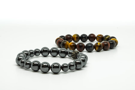 Bracelet placed on white background.The amulet is worn on the wrist.の写真素材