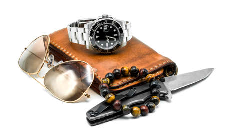Men accessories on white backgroundの写真素材
