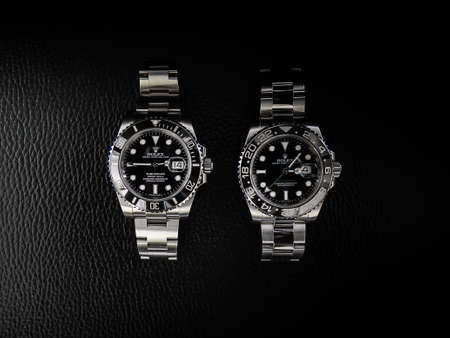 BANGKOK, THAILAND - October 15, 2018: Rolex Submariner and GMT Master 2 watch are equipped with a black ceramic bezel.のeditorial素材