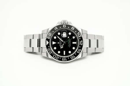 BANGKOK, THAILAND - OCTOBER 14, 2019: Rolex GMT Master II watch is equipped with a ceramic bezel.のeditorial素材