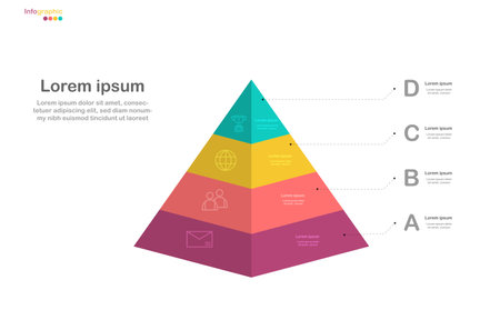 Pyramid infographic, step workflow diagram, pyramid growth chart, business line icon , eps10 vector, divided layerのイラスト素材
