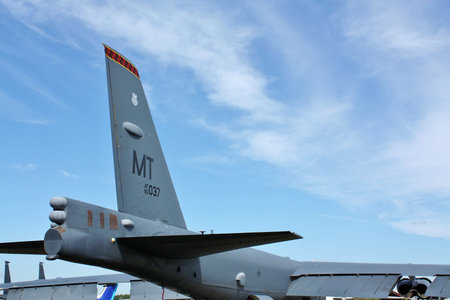 Wings, fuselage and  turbine of the strategic bomber  B 52 of the USAF