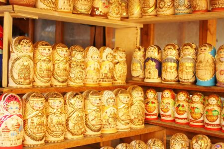 Matryoshka on the counter of flea market for saleのeditorial素材