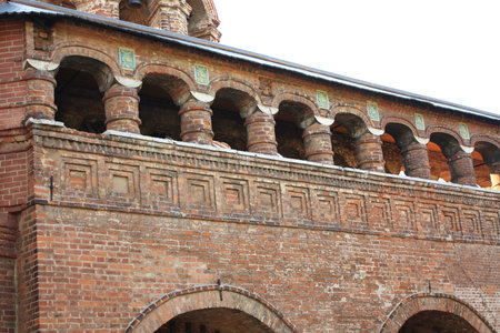 Wall of the Cathedral of the Assumption of the Krutitsy Monastery in Moscowのeditorial素材
