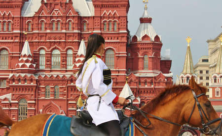 Gait training of horse riders before the show  on  the Red Square in Moscowのeditorial素材