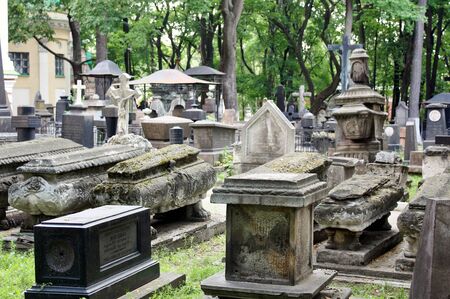 Tombstone in the courtyard of Donskoy monastery in Moscowのeditorial素材