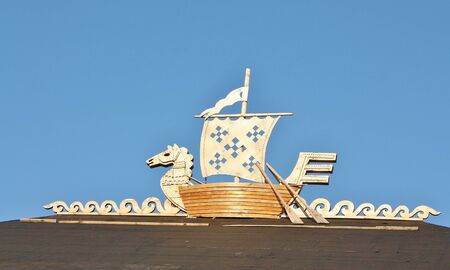 Pagan symbol of seafarers - a boat with a horseの写真素材