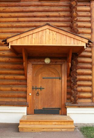 Wooden house built in the traditional russian style of the eighteenth sentury. The entranceのeditorial素材