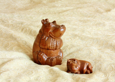 Gifts from Africa - hippos figures from mangrovesの写真素材