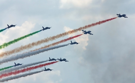 Demonstrative performance of Italian aerobatic team at the air showのeditorial素材