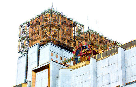 Decorative elements on the roof of the high-tech building