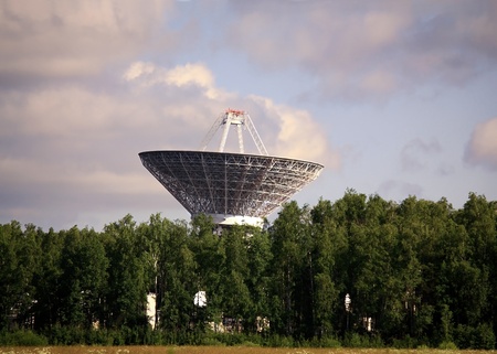 Dish antenna with a metallic reflex reflector in operationの写真素材