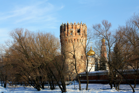 View of the orthodox  Novodevichy Convent in Moscow with towers and domes のeditorial素材