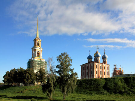 Morning view of Uspensky Cathedral and belfry of the Ryazan Kremlinの写真素材