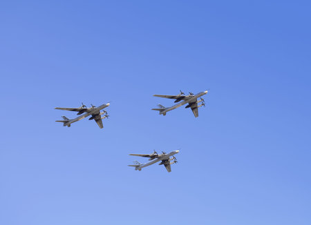 Three strategic bombers called ï¿½Bearï¿½ in a demonstration flight 