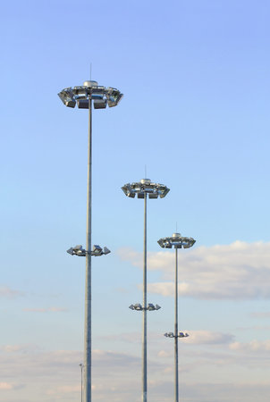 Night street lamps made   of metal and plasticの写真素材