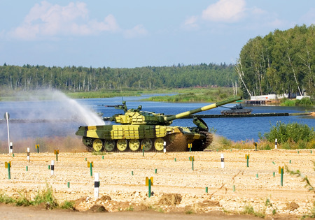 Russian tank on a march over rough terrainのeditorial素材