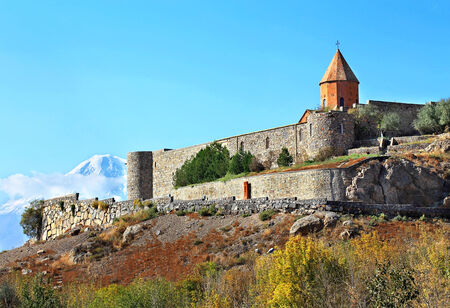 Ancient orthodox monastery on a background of mountainsのeditorial素材