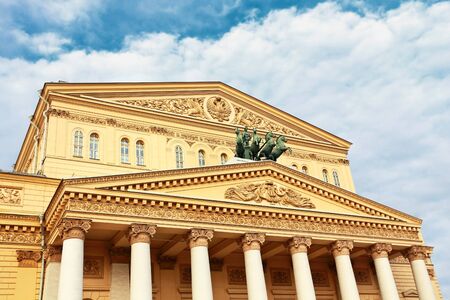 Facade of the Bolshoi Theatre in Moscow with a colonnade, architrave and a bronze quadrigaのeditorial素材