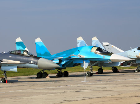 Russian fighter jets parked at a military airbase