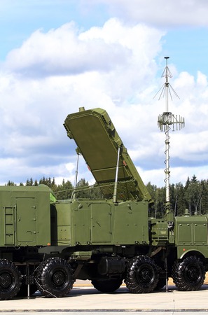 Mobile module with the all-altitude detector around antenna for air defense complexのeditorial素材