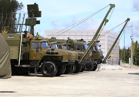 Line of military special-purpose machines, including cranes and mobile repair workshopsのeditorial素材