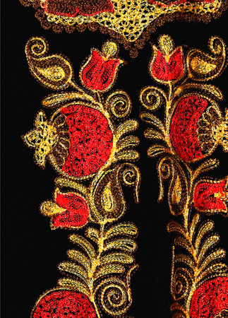 Colorful patterns on the black background   texture of oriental carpet