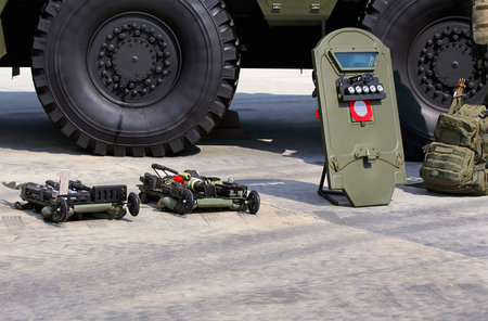Packsack, shield and other equipment of special forces