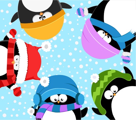 Cute Penguins Celebrating Snowのイラスト素材