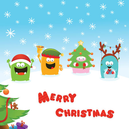 Costumed Monsters Christmas Messageのイラスト素材