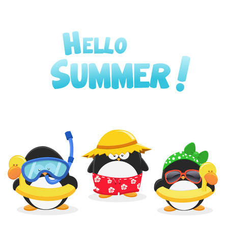 Hello Summer Penguinsのイラスト素材