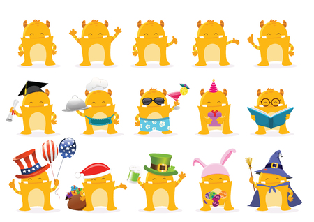 Cute Monster CharacterWith Gestures and Propsのイラスト素材