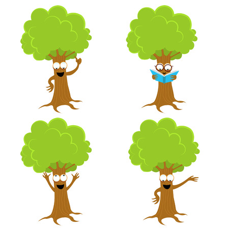 Cute Tree Character Set isolated on whiteのイラスト素材