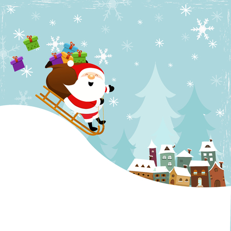 Santa Sledding To Townのイラスト素材