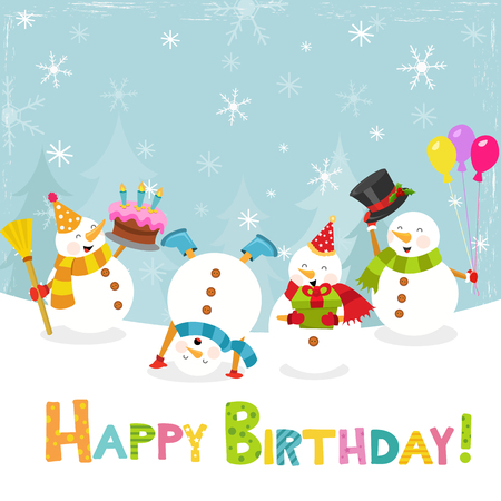 Winter Birthday Card With Snowmenのイラスト素材