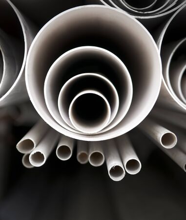 Close up of stack of plastic pipesの写真素材