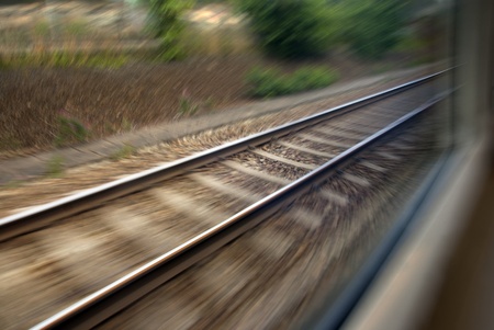 Railway track seen from the train window 
の写真素材