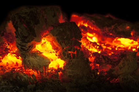 Close up of glow of a dying fireの写真素材
