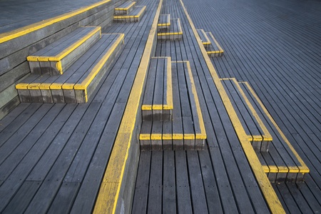 Wooden staircase with yellow paintの写真素材